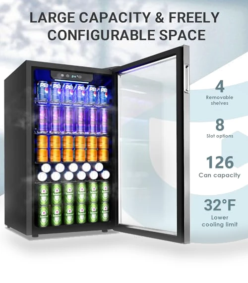 126 Can Mini Beverage Refrigerator with Glass Door — Drink Coolers, EUHOMY