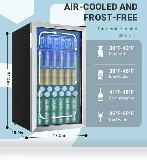 126 Can Mini Beverage Refrigerator with Glass Door — Drink Coolers, EUHOMY