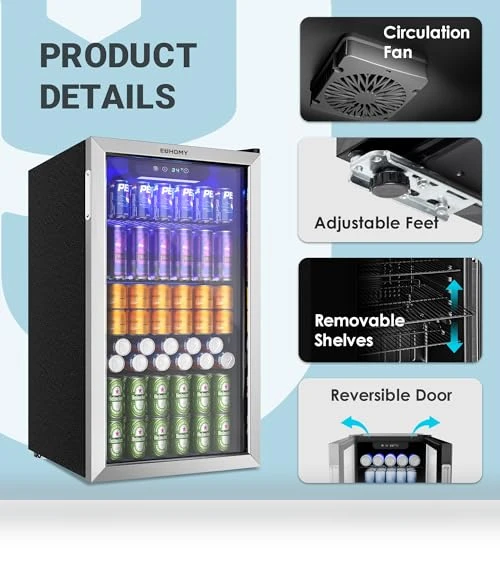 126 Can Mini Beverage Refrigerator with Glass Door — Drink Coolers, EUHOMY