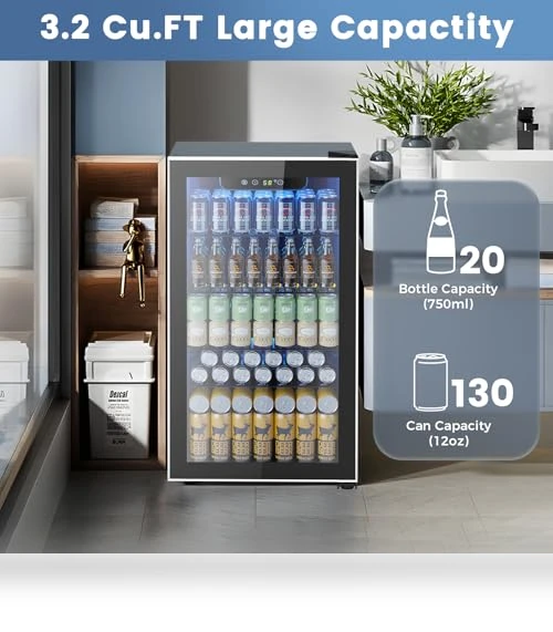 130 Can Beverage Refrigerator Cooler, 3.2 Cu.Ft Drink Fridge with Adjustable Temperature — Drink Coolers, Electactic