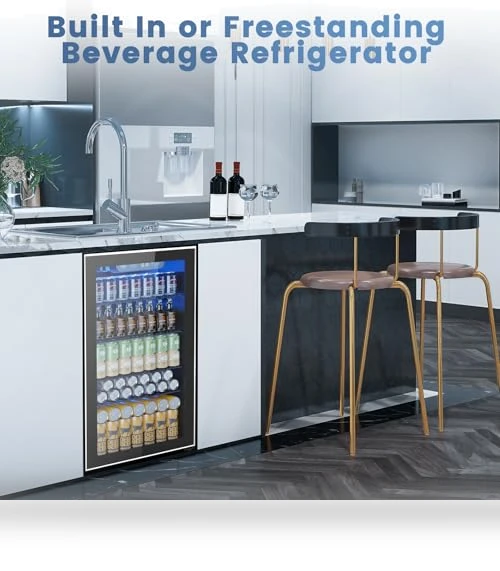 130 Can Beverage Refrigerator Cooler, 3.2 Cu.Ft Drink Fridge with Adjustable Temperature — Drink Coolers, Electactic
