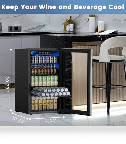 130 Can Beverage Refrigerator Cooler, 3.2 Cu.Ft Drink Fridge with Adjustable Temperature — Drink Coolers, Electactic