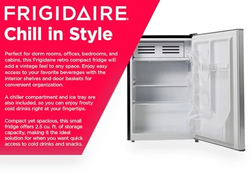 2.5 cu ft Compact Refrigerator with Freezer, Stainless Steel — Mini Fridges, Frigidaire