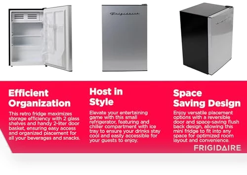 2.5 cu ft Compact Refrigerator with Freezer, Stainless Steel — Mini Fridges, Frigidaire