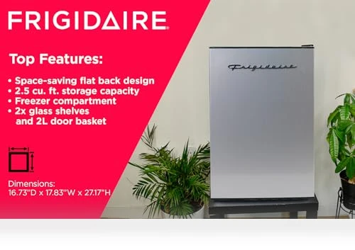 2.5 cu ft Compact Refrigerator with Freezer, Stainless Steel — Mini Fridges, Frigidaire