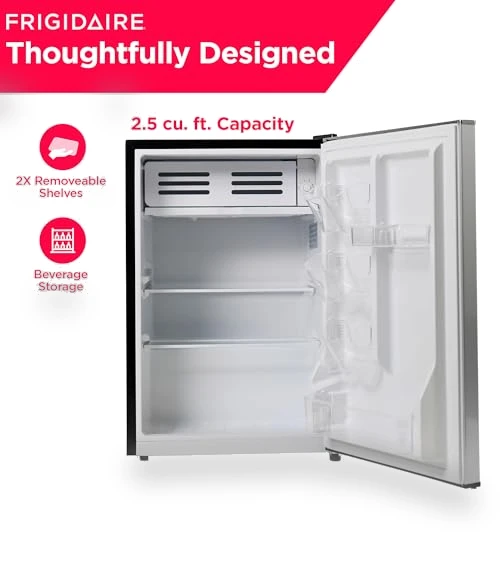 2.5 cu ft Compact Refrigerator with Freezer, Stainless Steel — Mini Fridges, Frigidaire