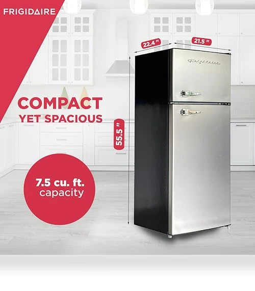 2 Door Apartment Size Refrigerator Freezer Combo, 7.5 cu ft, Stainless Steel — Cooling Solutions, Frigidaire