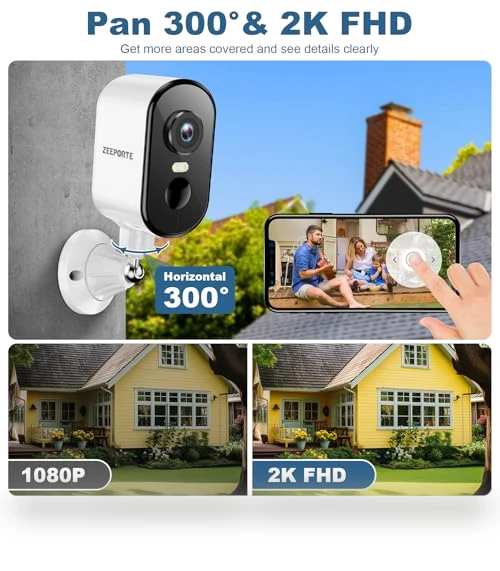 360° Pan Rotating 2K Wireless Outdoor Security Camera with AI Motion Detection — Smart Home Security, ZEEPORTE SECURITY