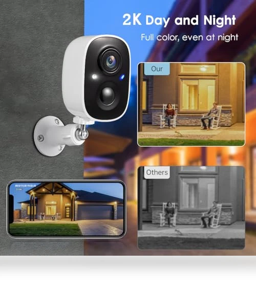2K Wireless Outdoor Security Camera with Color Night Vision and AI Motion Detection — Motion Sensors, GMK