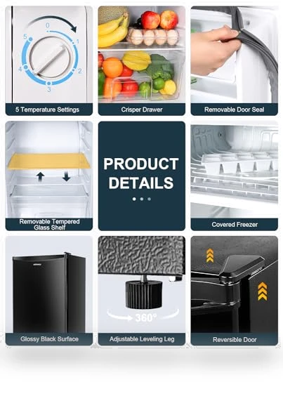 3.2 Cu.Ft Mini Fridge with Freezer, Adjustable Thermostat, Single Door Compact Refrigerator — Mini Fridges, Upstreman