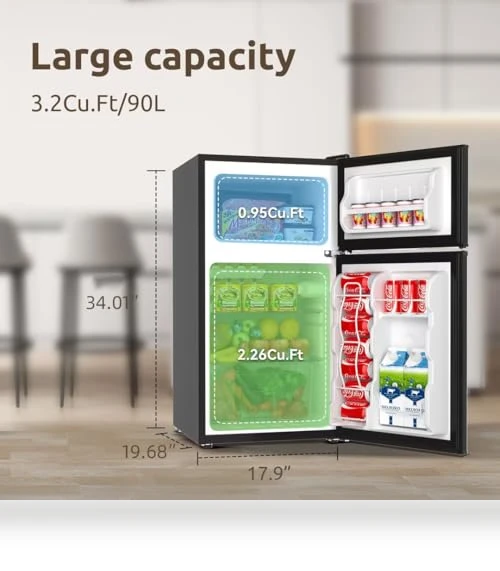 Mini Fridge with Freezer, 2 Door Small Refrigerator, 3.2 CU.FT — Mini Fridges, BANGSON
