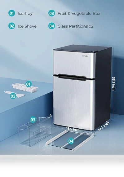 Mini Fridge with Freezer, 3.2 Cu.Ft, 2 Door, Adjustable Shelves — Mini Fridges, EUHOMY