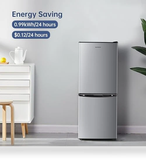 4.0 Cu.Ft Small Refrigerator with Freezer, Double Door, Stainless Steel — Mini Fridges, BANGSON