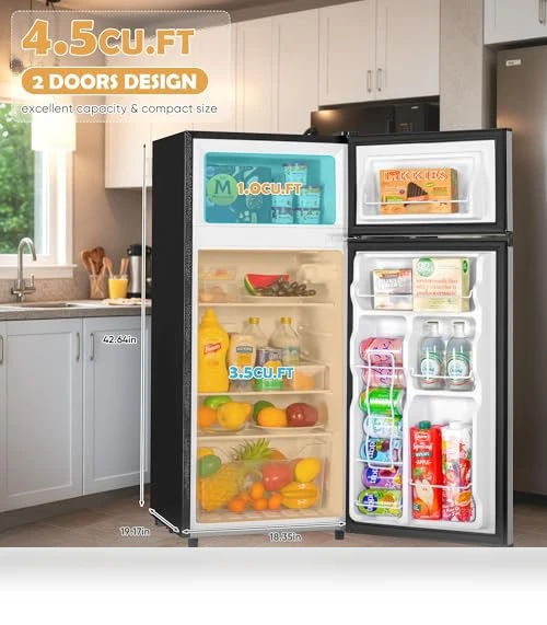 4.5 Cu.Ft Mini Fridge with Freezer, 2 Doors, Adjustable Shelves — Mini Fridges, Manastin