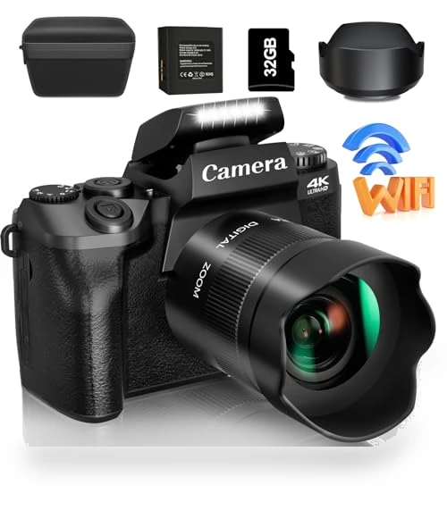 4K Digital Camera for Photography & Video with WiFi, 64MP, Touch Screen, 32GB Card — Compact Digital Cameras, Saneen