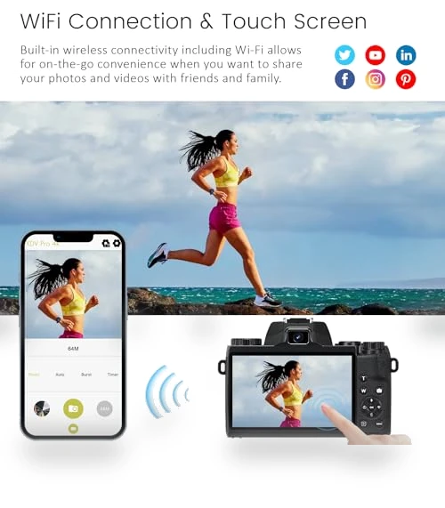 4K Digital Camera for Photography & Video with WiFi, 64MP, Touch Screen, 32GB Card — Compact Digital Cameras, Saneen