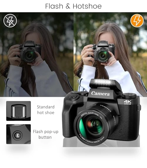 4K Digital Camera for Photography & Video with WiFi, 64MP, Touch Screen, 32GB Card — Compact Digital Cameras, Saneen