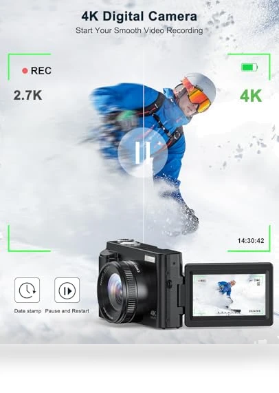 4K Digital Camera for Photography and Video with Autofocus and Anti-Shake — Compact Digital Cameras, Zostuic