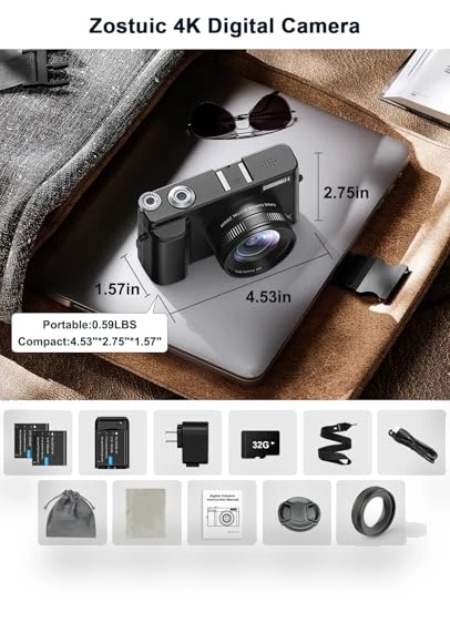 4K Digital Camera for Photography and Video with Autofocus and Anti-Shake — Compact Digital Cameras, Zostuic