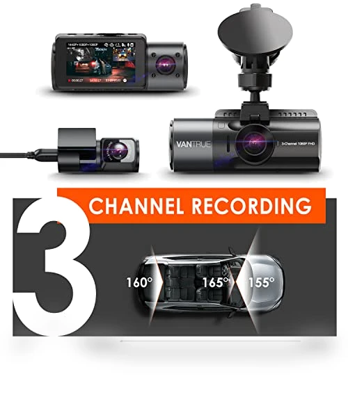 3 Channel Dash Cam with 4K, 1440P, and 1080P Resolution, IR Night Vision, 24 Hours Parking Mode — Dashboard Cameras, VANTRUE