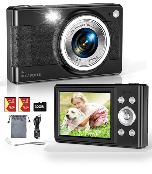 56MP FHD 1080P Digital Camera for Kids with 16x Zoom Anti Shake — Portable Media Devices & Accessories, Fleafer