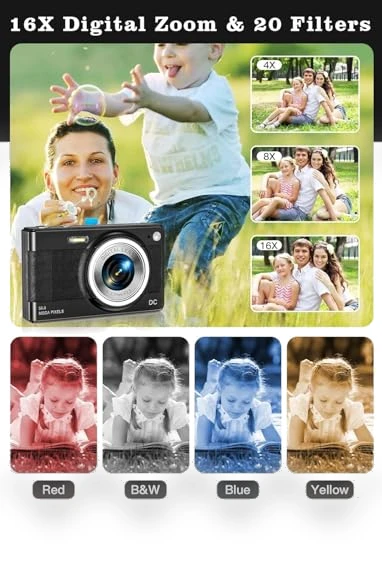 56MP FHD 1080P Digital Camera for Kids with 16x Zoom Anti Shake — Portable Media Devices & Accessories, Fleafer