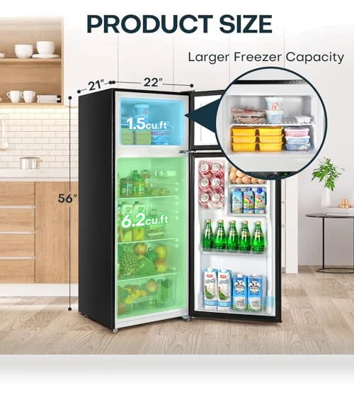 7.7 Cu.Ft. Double Door Refrigerator with Freezer, Adjustable Thermostat, Large Capacity — Cooling Solutions, Upstreman