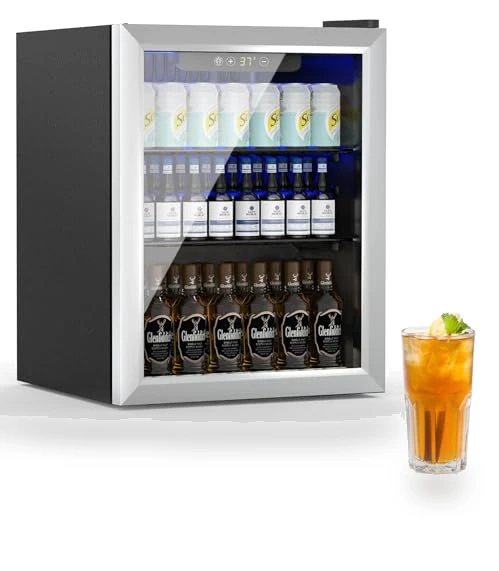 76 Can Mini Fridge with Glass Door, Adjustable Shelves — Drink Coolers, Erivess