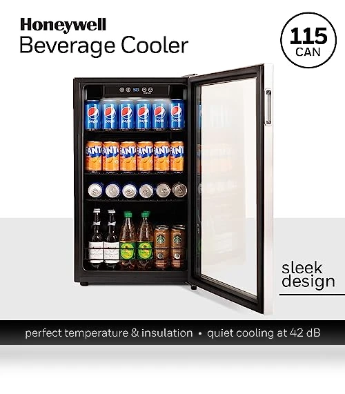 115 Can Beverage Refrigerator and Cooler with Glass Door — Mini Fridges, Honeywell