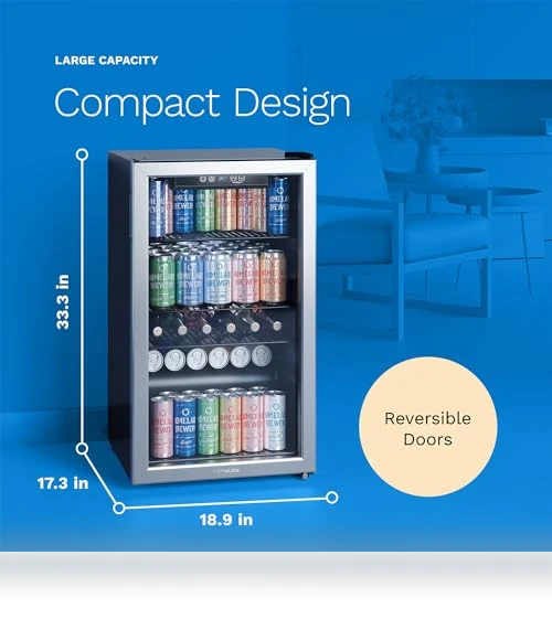 Mini Beverage Refrigerator with Glass Door - 120 Cans Capacity — Drink Coolers, hOmeLabs