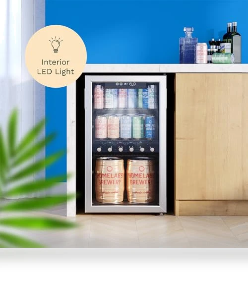 Mini Beverage Refrigerator with Glass Door - 120 Cans Capacity — Drink Coolers, hOmeLabs