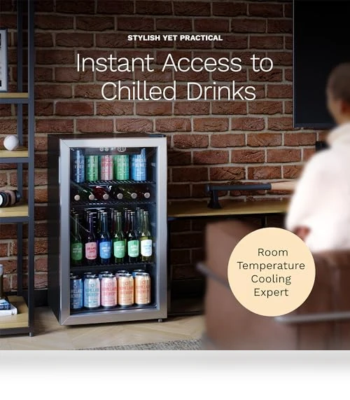Mini Beverage Refrigerator with Glass Door - 120 Cans Capacity — Drink Coolers, hOmeLabs