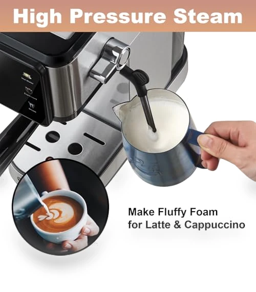 20Bar Espresso Machine with Dual Boiler & Milk Frother — Coffee & Espresso Combos, Tesslux