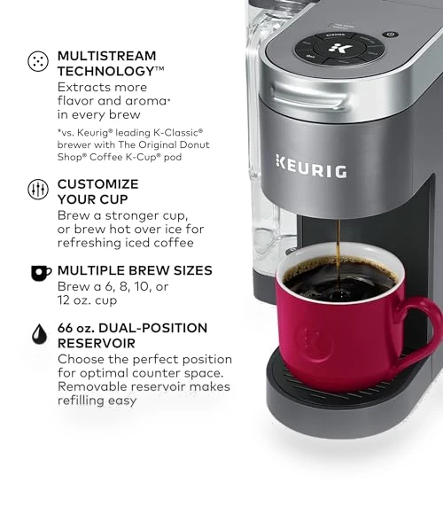 Single Serve K-Cup Pod Coffee Maker, MultiStream Technology, 4 Brew Sizes, Gray — Single-Cup Coffee Makers, Keurig