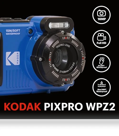 Rugged Waterproof WiFi Digital Camera 16MP 4X Optical Zoom 1080P Full HD Video — Adventure & Sports Cameras, KODAK