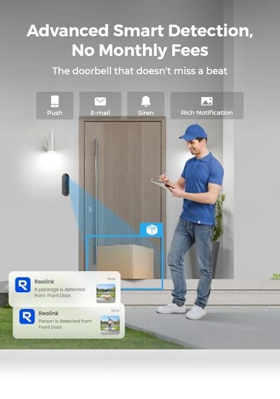 2K Wireless Video Doorbell Camera with Head-to-Toe View — Smart Home Security, Reolink