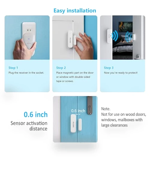 Wireless Door Open Sensor Chime with Adjustable Volume, 400ft Range, 52 Chimes — Chimes, SECRUI