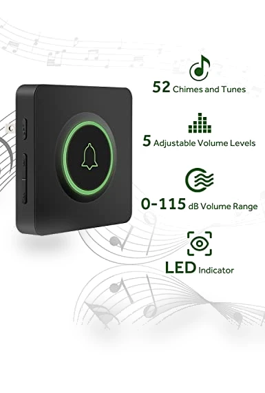 Wireless Doorbell with 1300 Feet Range, 56 Melodies & Waterproof Design — Push Buttons, AVANTEK