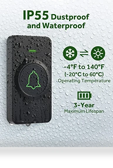 Wireless Doorbell with 1300 Feet Range, 56 Melodies & Waterproof Design — Push Buttons, AVANTEK