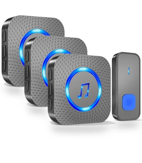 Wireless Doorbell with 3 Receivers, IP55 Waterproof, 1300 FT Range, 55 Chimes — Kits, SURFOU