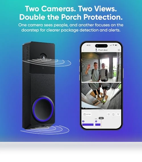 Wireless Duo Cam Video Doorbell with Chime, 2K Full HD, Color Night Vision — Smart Home Security, Wyze