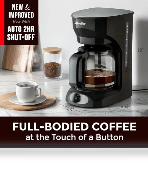 12-Cup Drip Coffee Maker with Borosilicate Carafe and Auto-Off — Carafes & Pitchers, MUELLERHOME