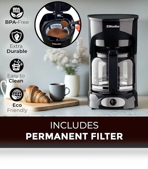 12-Cup Drip Coffee Maker with Borosilicate Carafe and Auto-Off — Carafes & Pitchers, MUELLERHOME
