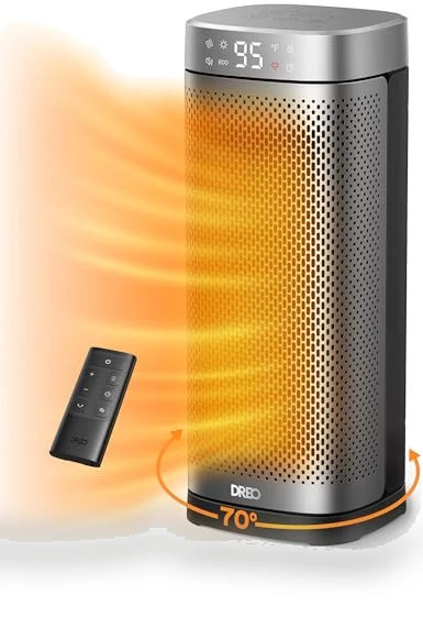 PTC Ceramic Space Heater with Remote, 1500W Fast Heating, 70° Oscillation — Portable Heating Solutions, Dreo