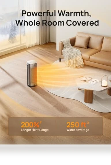 PTC Ceramic Space Heater with Remote, 1500W Fast Heating, 70° Oscillation — Portable Heating Solutions, Dreo