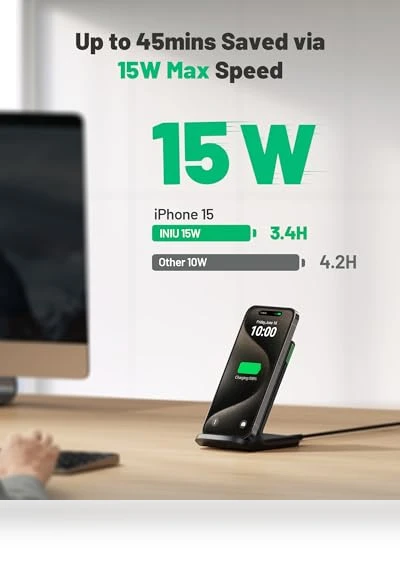 15W Fast Qi-Certified Wireless Charging Station with Adaptive Light — Charging Solutions, INIU