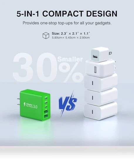 50W USB C Fast Charger Block, 5-Port Type C Wall Charger Brick — Charging Solutions, Qwinjwin
