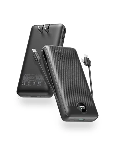 20000mAh Fast Charging Power Bank with Built-in Cables and Wall Plug — Charging Solutions, VRURC