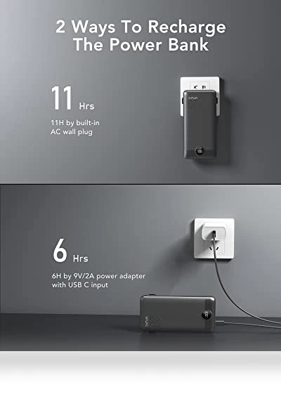 20000mAh Fast Charging Power Bank with Built-in Cables and Wall Plug — Charging Solutions, VRURC