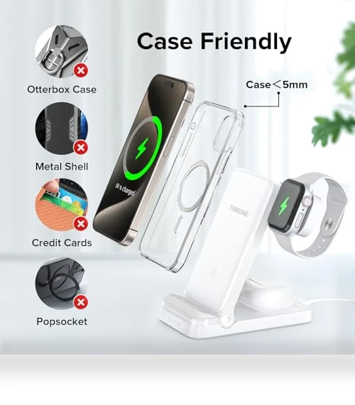 3 in 1 Foldable Fast Wireless Charger for iPhone, Apple Watch, AirPods — Lightning, Tribone
